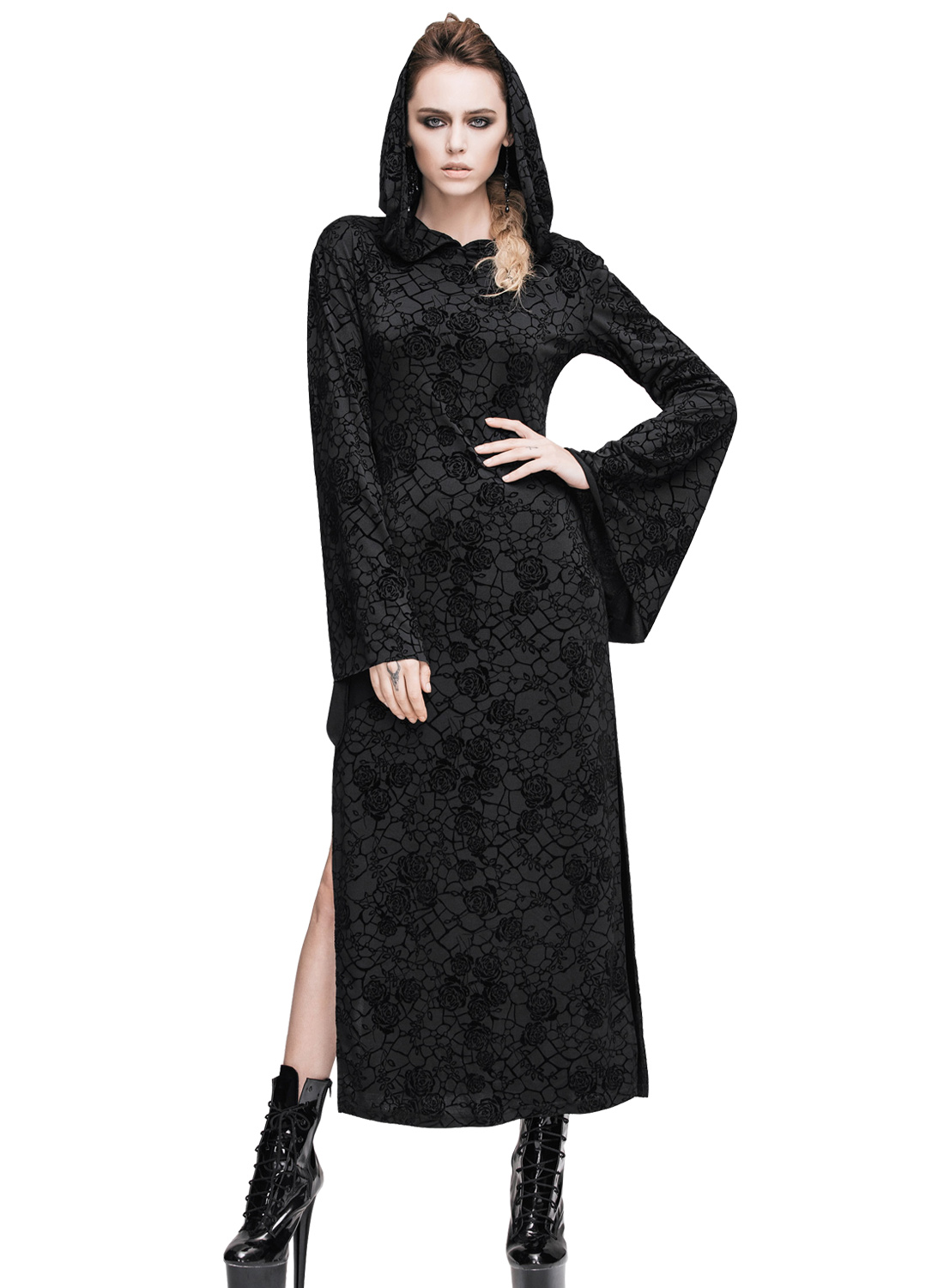 Restless 'N' Wild Black roses maxi hood/klänning