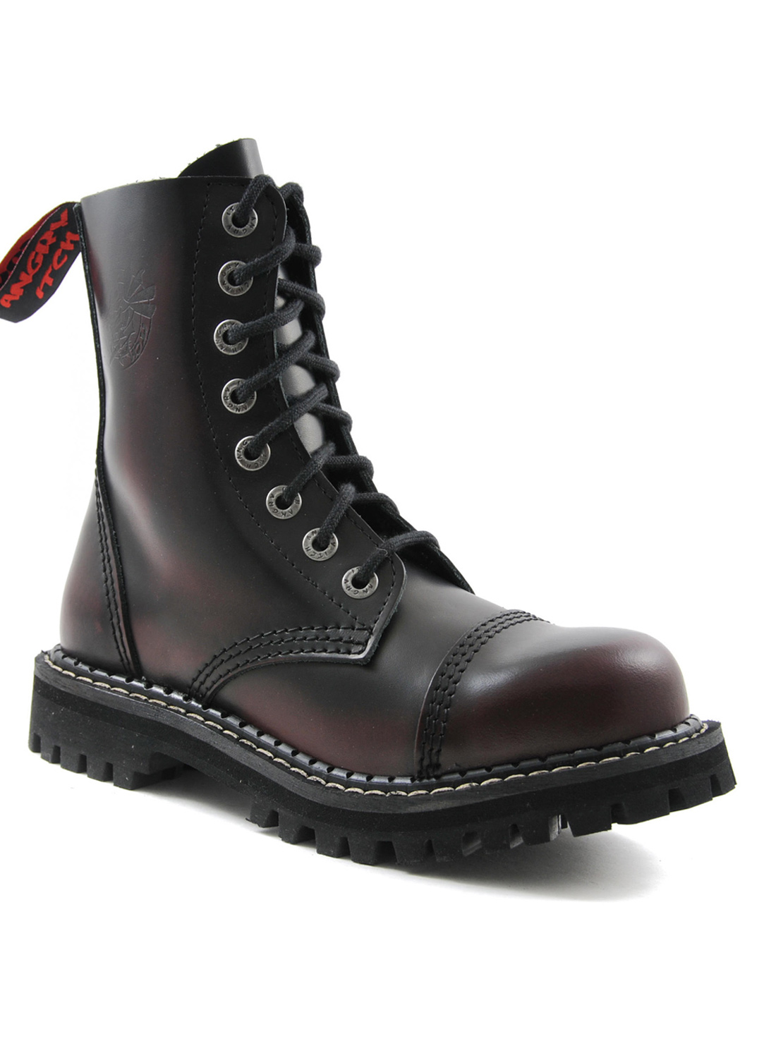 Angry Itch 8 Eye Steel Toe Boots Leather Burgundy