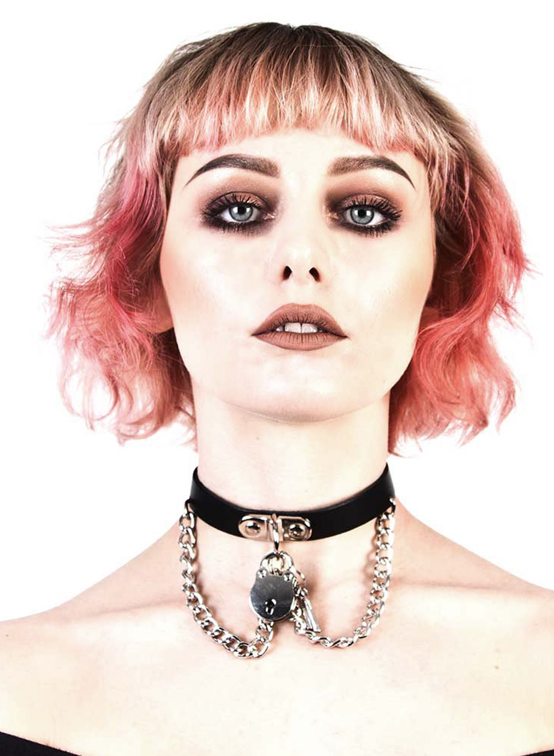 1 Row Padlock & Chain Leather Choker
