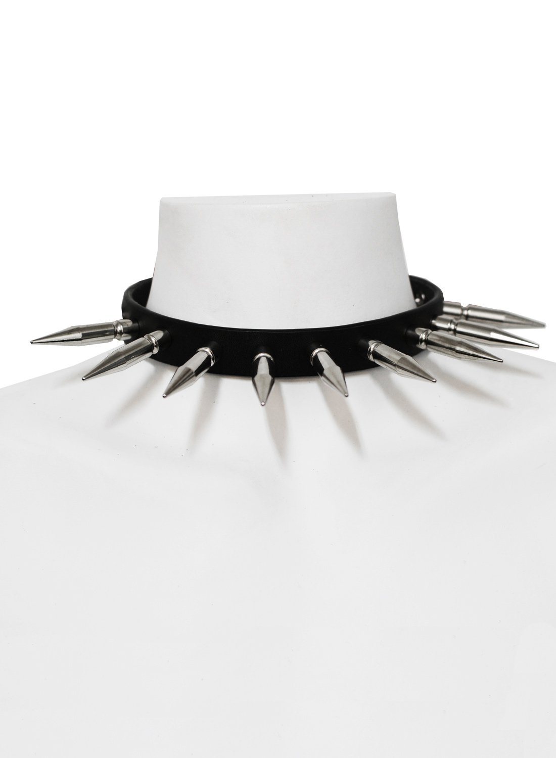 1 Row Long Spike Leather Choker
