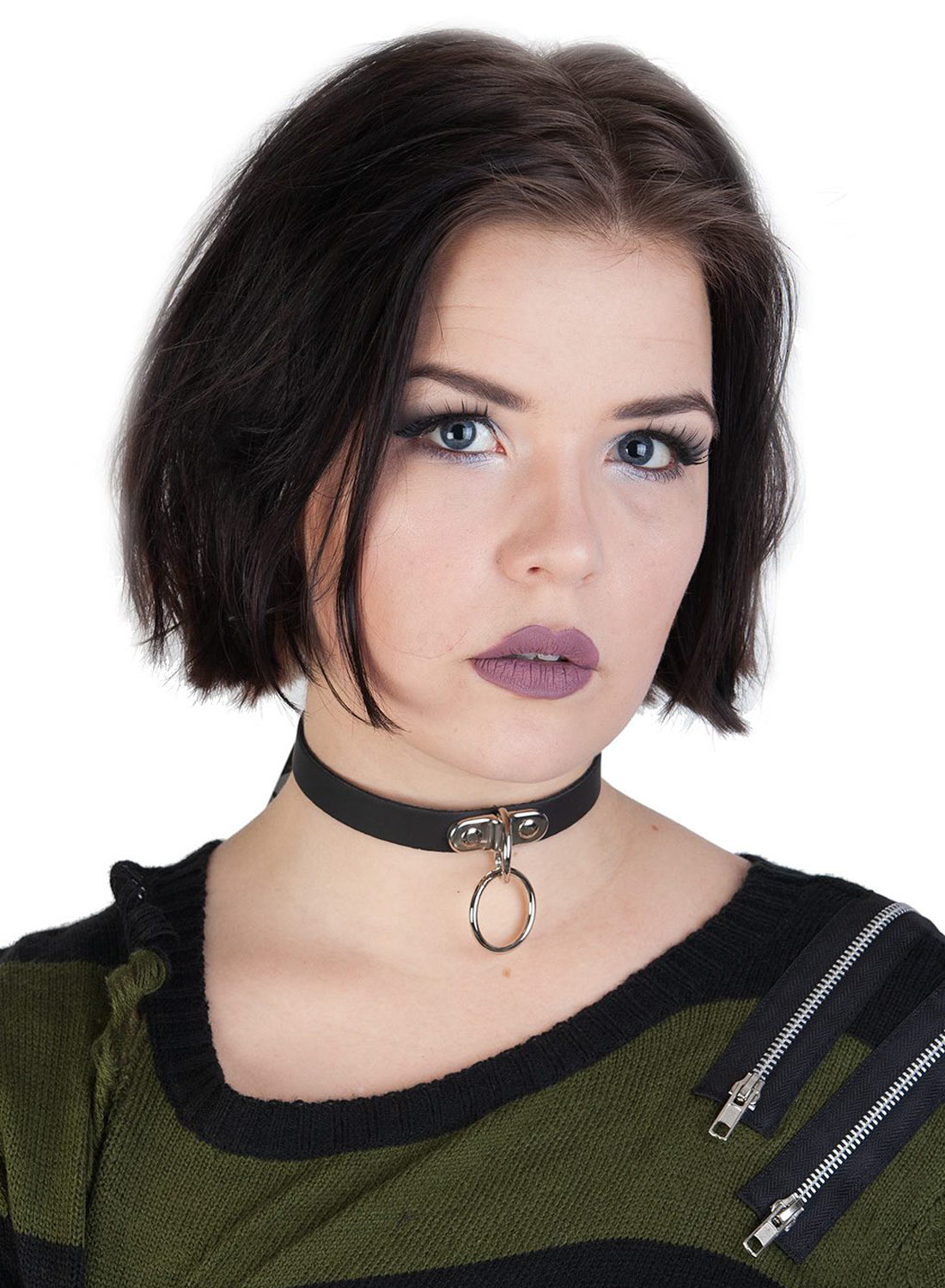 1 Row Handle Plate and Small Ring Leather Choker