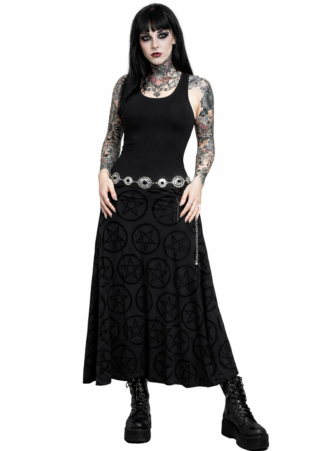 Черный ремень с металлической цепочкой Concho